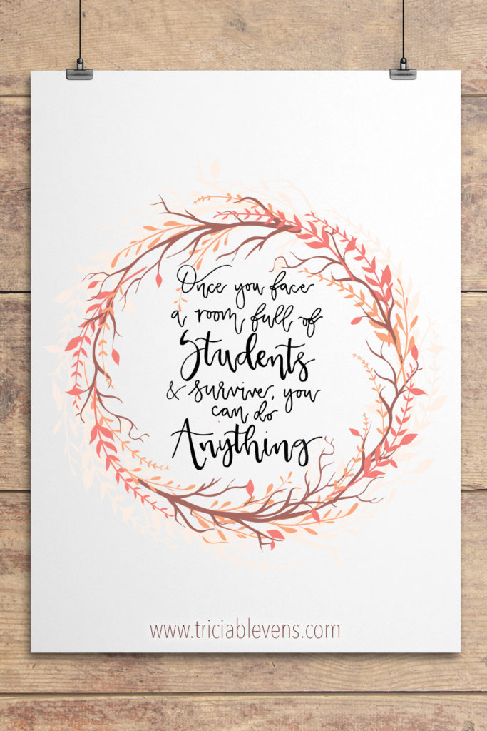 Teaching Quote that says, Once you face a room full of students & survive, you can do anything